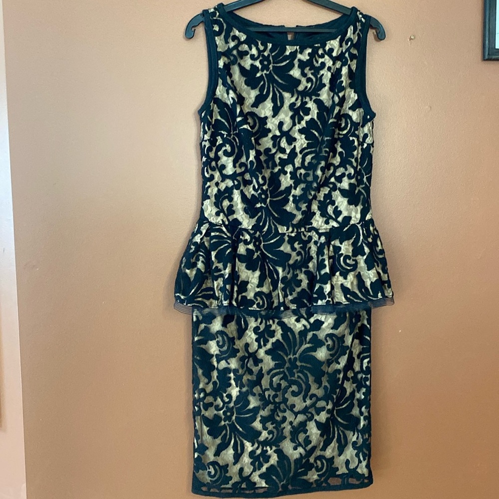 Tadashi Shoji beautiful lace Peplin dress in size 6.
